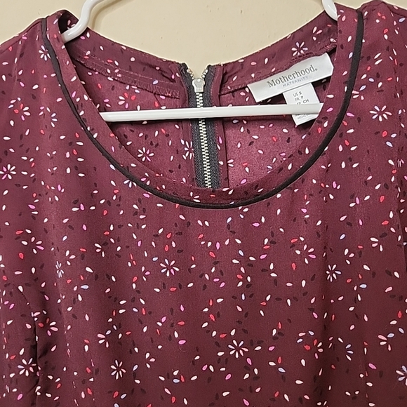 Maternity top short sleeve Burgendy print self tie back zip "Motherhood" Small - Picture 2 of 10